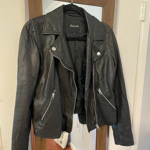 MADEWELL washed leather motorcycle jacket in black - S - Picture 7 of 8